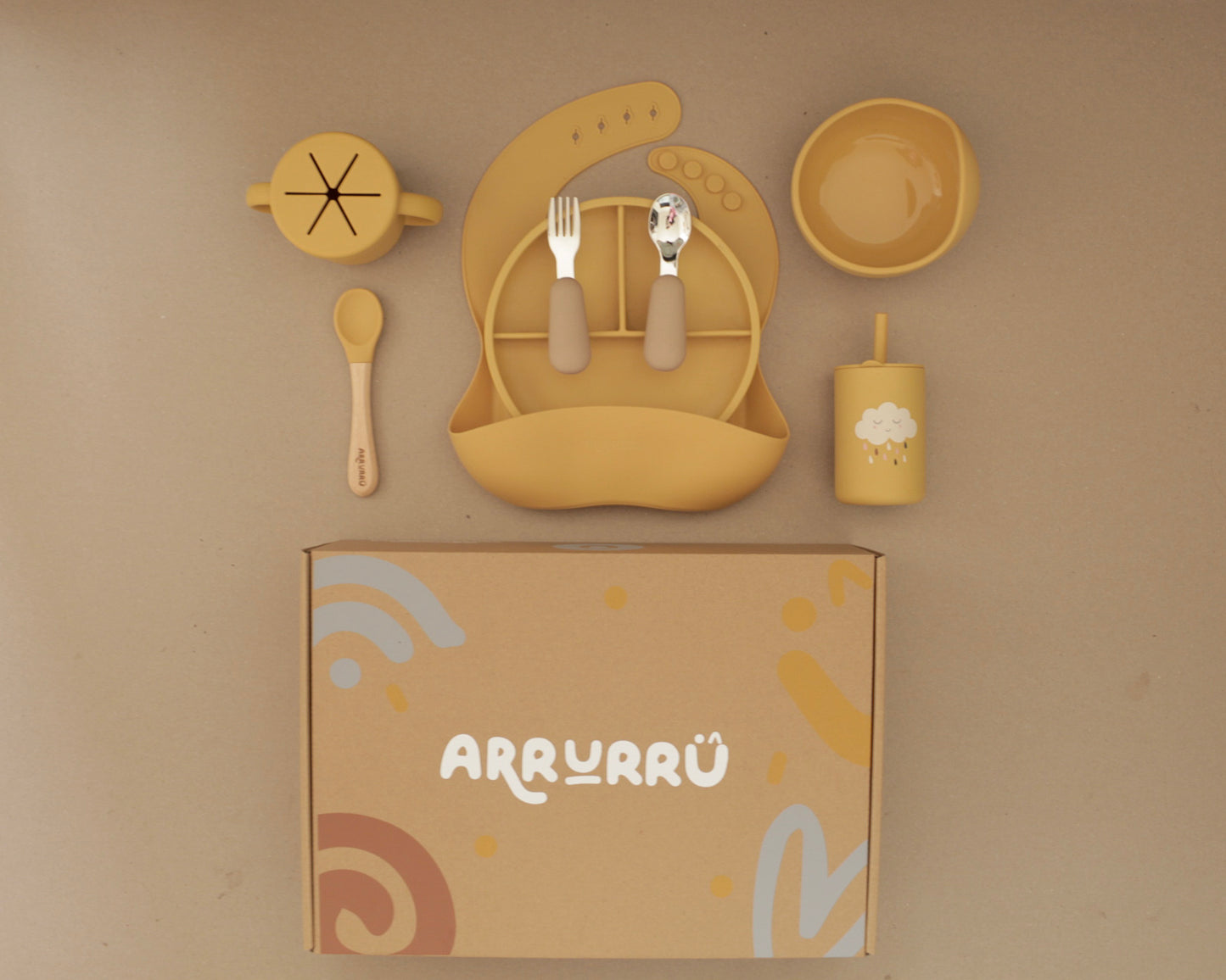 Set de alimentación para bebé Duradero y Seguro- Mostaza (7 piezas)