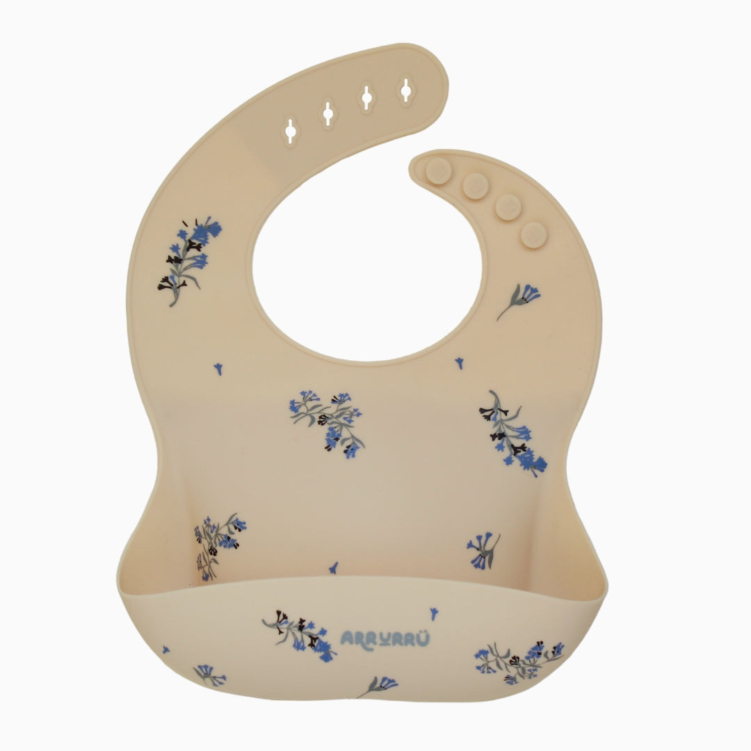 Babero de Silicona beige Flores Lila