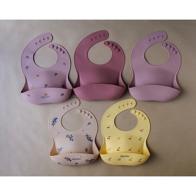 Babero de Silicona Amarillo Cerezas