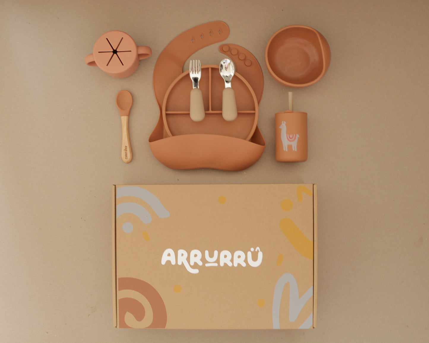 Set de alimentación para bebé Duradero y Seguro-  Terracota  (7 piezas)